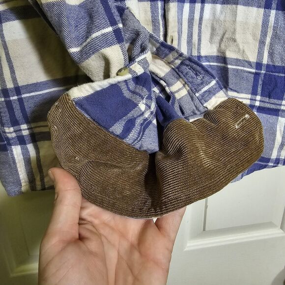 CQR Plaid Flannel Long Sleeve Corduroy Flip Cuff Shirt Blue White Men's Sz XL - Picture 5 of 9